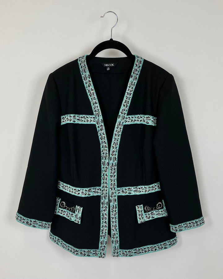 Black Knit Trim Cropped Sleeve Cardigan - Size 2-4
