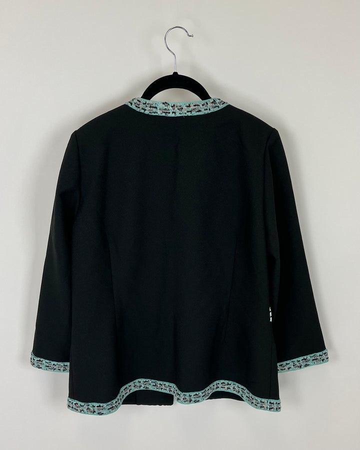 Black Knit Trim Cropped Sleeve Cardigan - Size 2-4