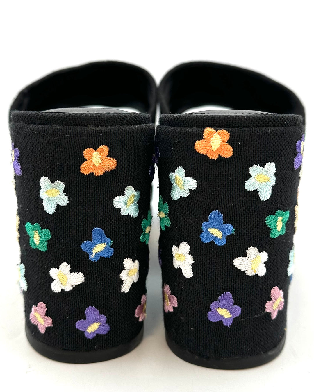 Black Embroidered Flower Platform Mule - Size 8