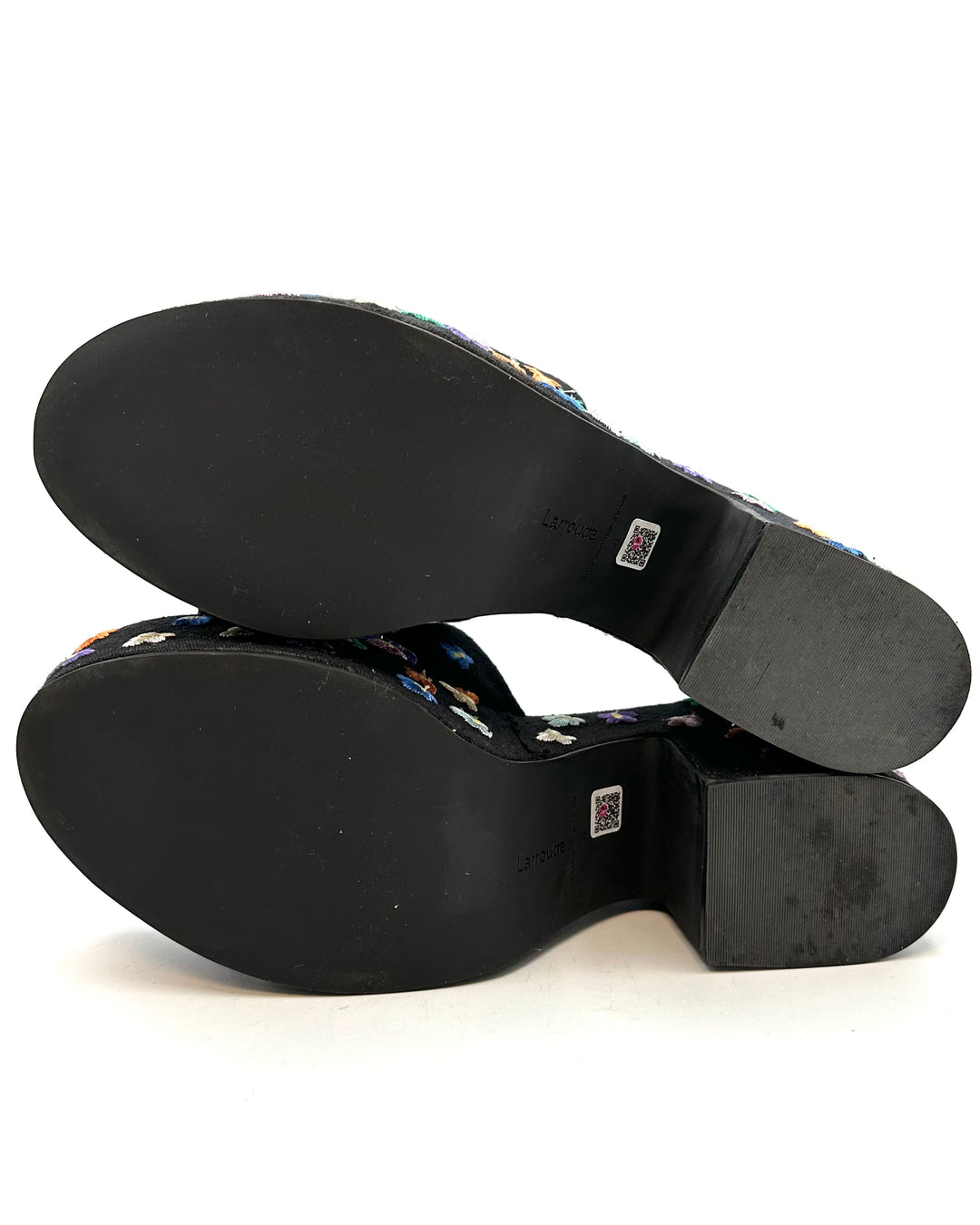 Black Embroidered Flower Platform Mule - Size 8