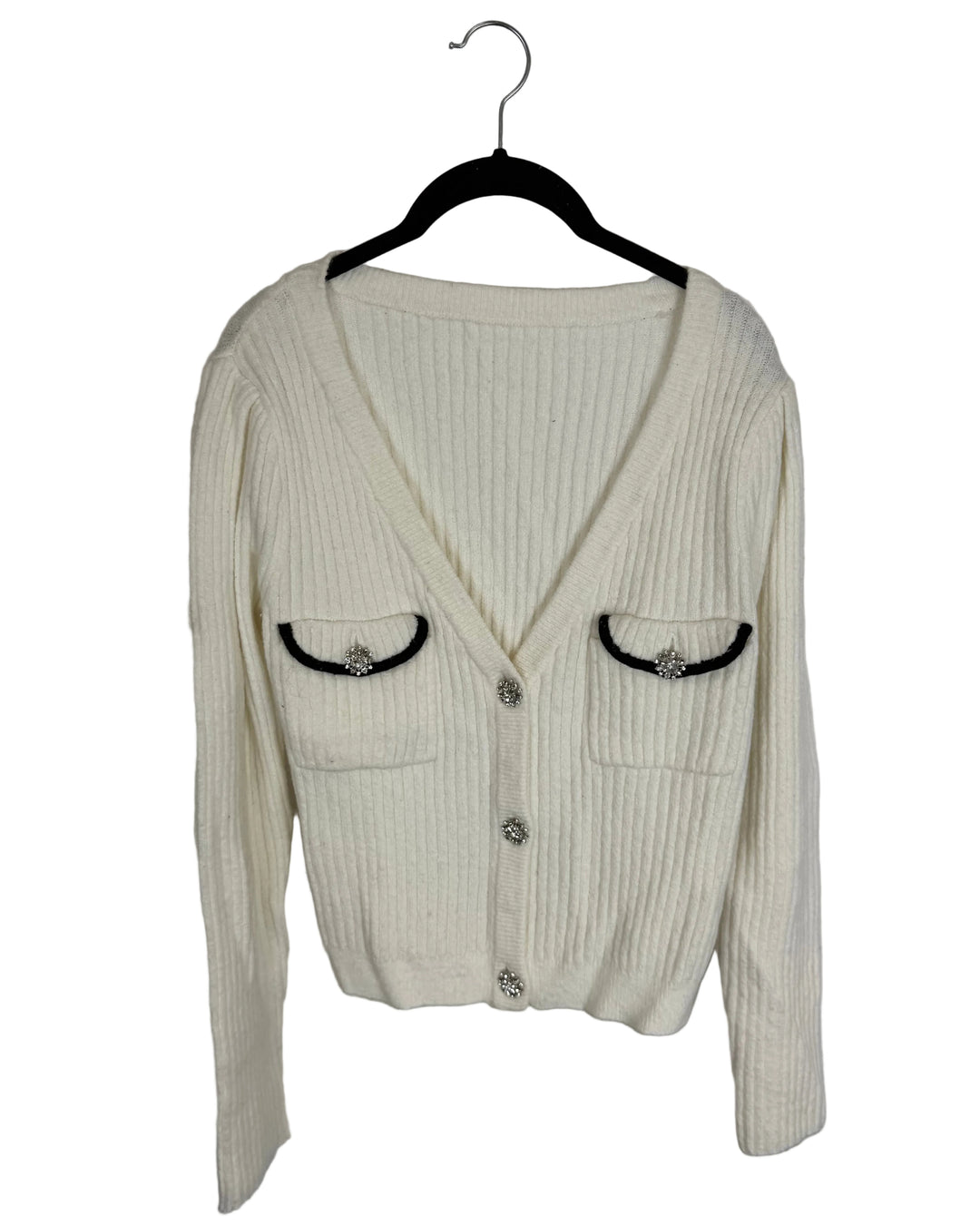 White Sweater with Silver Studded Buttons- Size 4/6