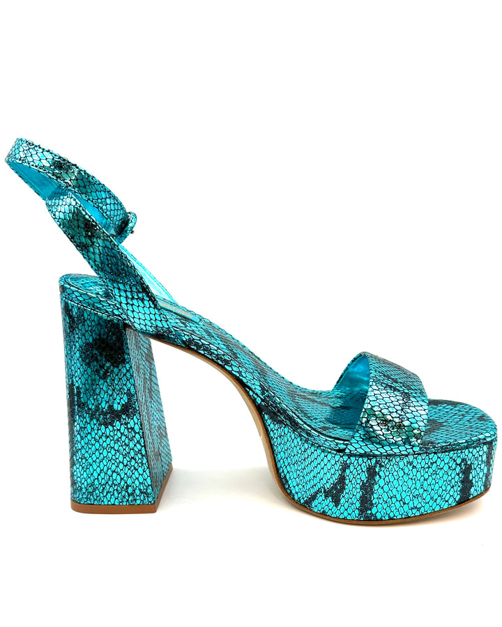 Aqua Metallic Snakeskin Print Platform Heel - Size 8.5