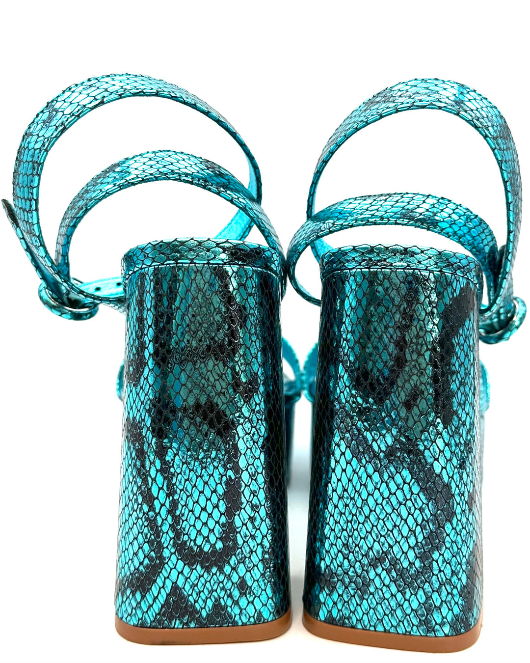 Aqua Metallic Snakeskin Print Platform Heel - Size 8.5