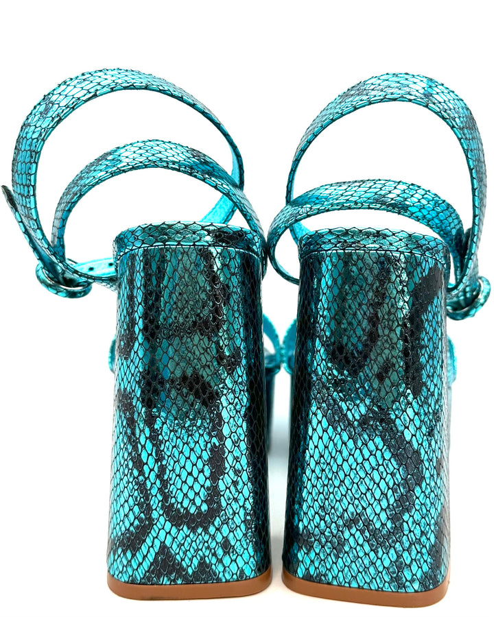 Aqua Metallic Snakeskin Print Platform Heel - Size 8.5
