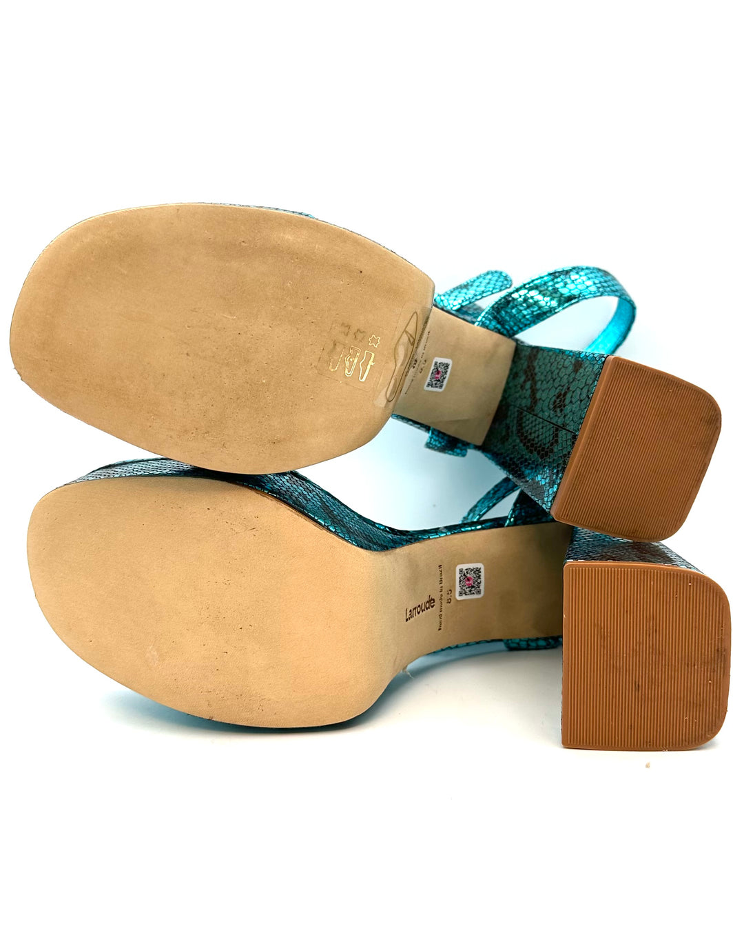 Aqua Metallic Snakeskin Print Platform Heel - Size 8.5
