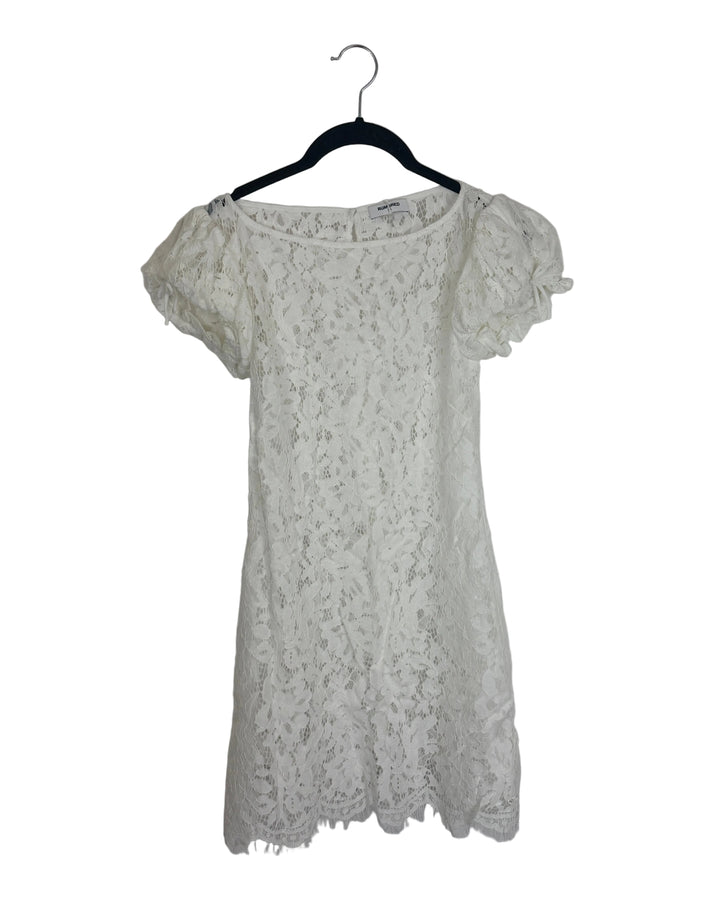 White Lace Short Sleeve Dress - Size 00/0