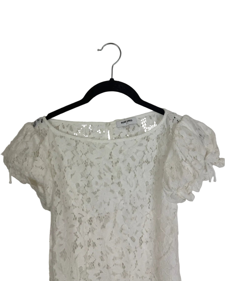 White Lace Short Sleeve Dress - Size 00/0