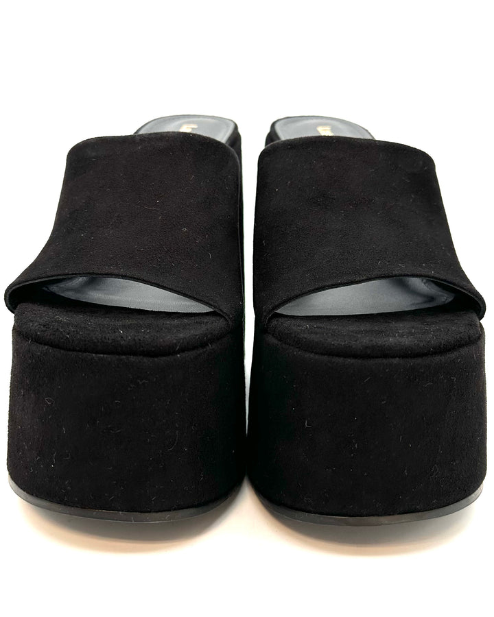 Obsidian Black Suede Platform Sandal - Size 6