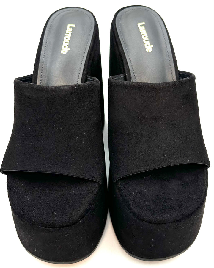 Obsidian Black Suede Platform Sandal - Size 6
