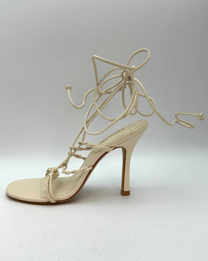 Cream White Leather Braided Heel - Size 5
