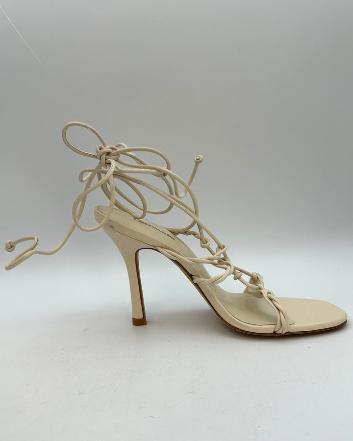 Cream White Leather Braided Heel - Size 5