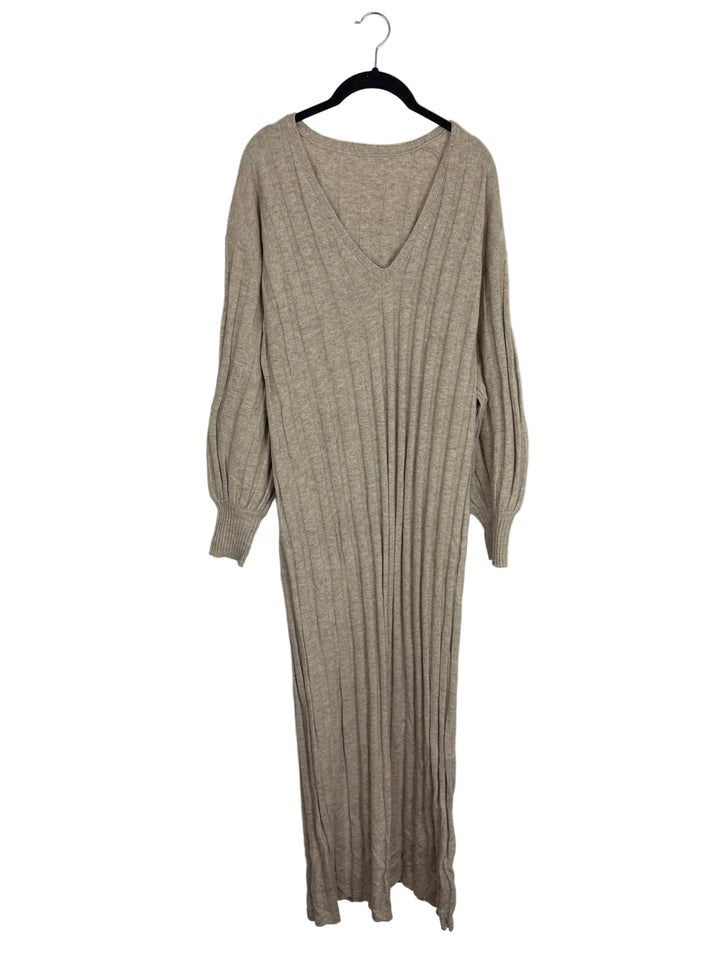 Tan Knit Long Sleeve Dress - Size 12/14
