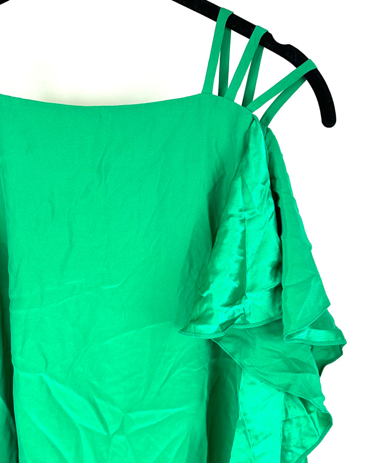 Green Open Shoulder Ruffle Dress - Small