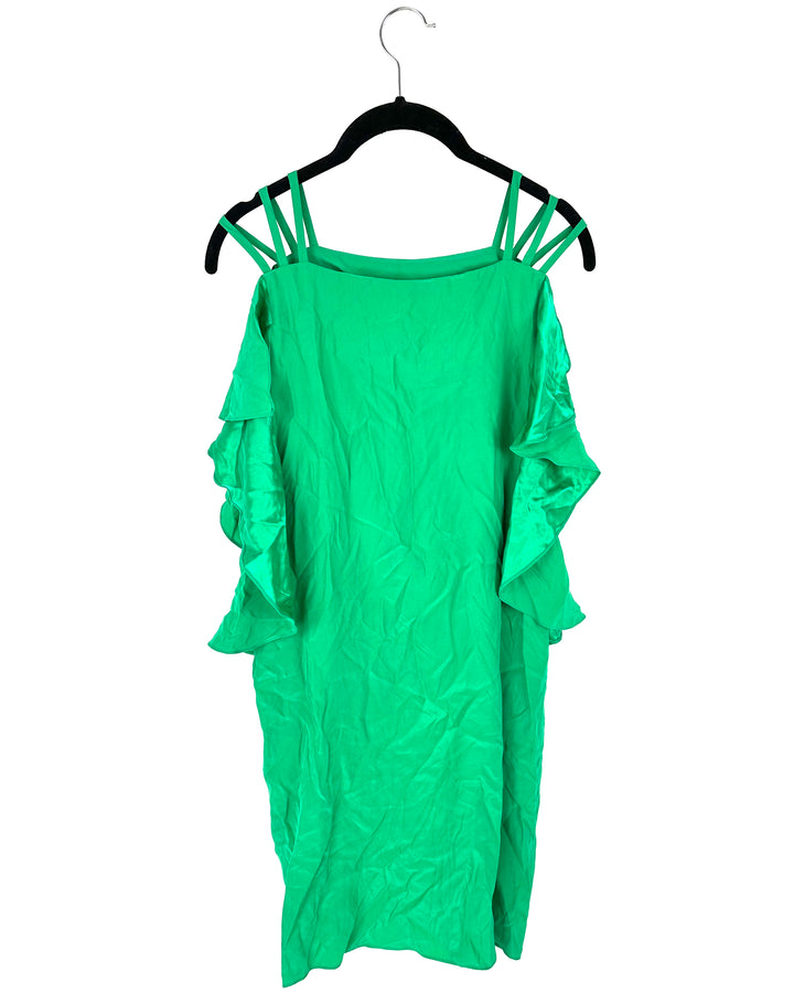 Green Open Shoulder Ruffle Dress - Small