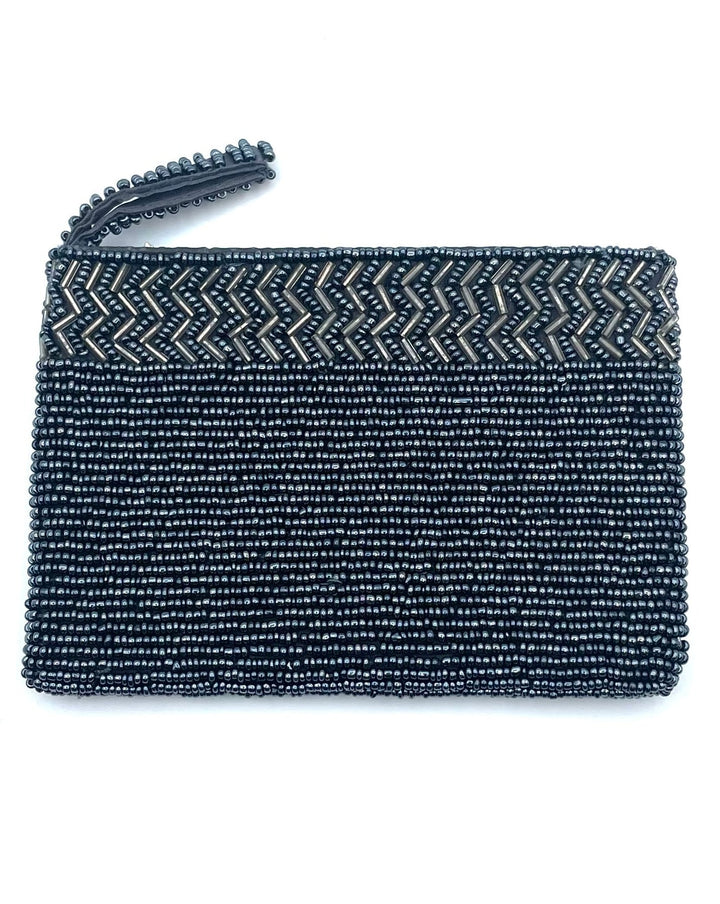 Navy Beaded Coin Pouch
