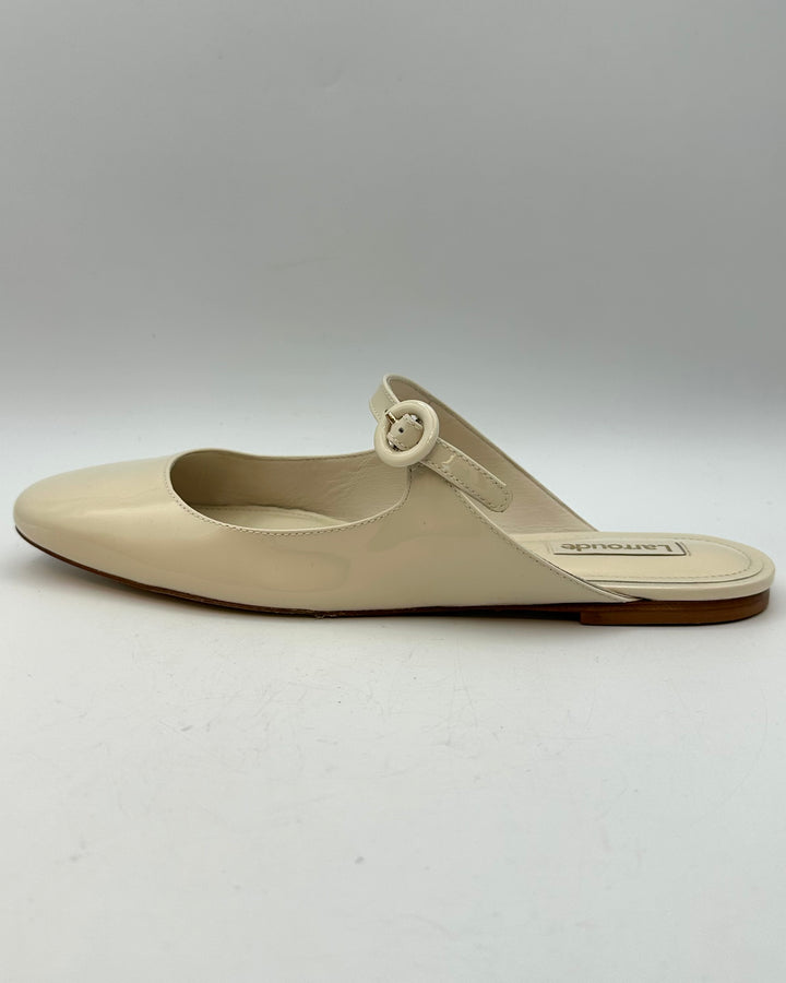 Ivory White Patent Leather Flat Mule - Size 9