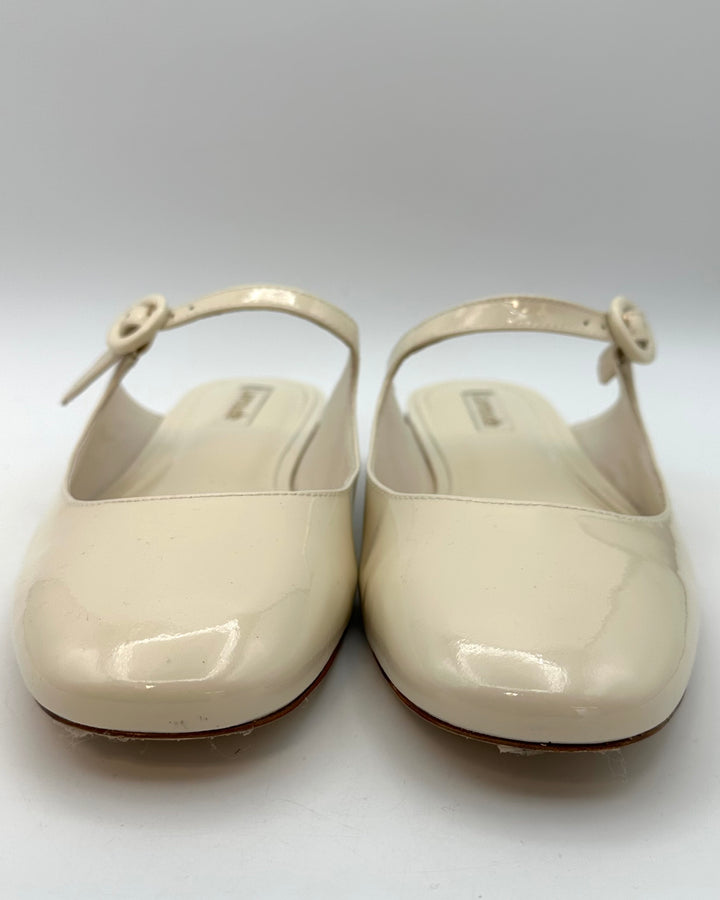 Ivory White Patent Leather Flat Mule - Size 9