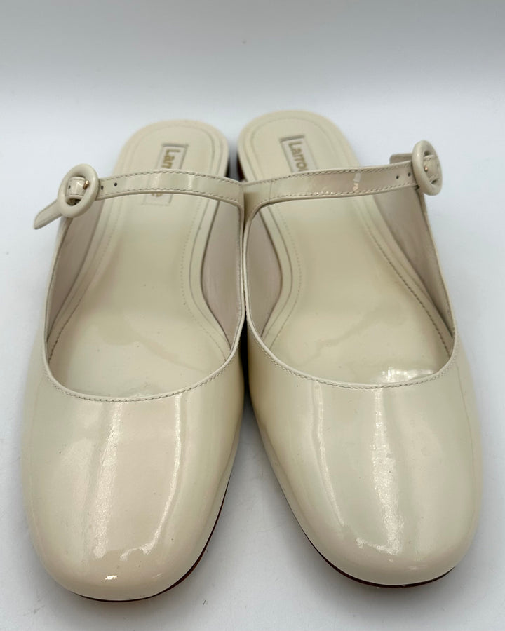 Ivory White Patent Leather Flat Mule - Size 9