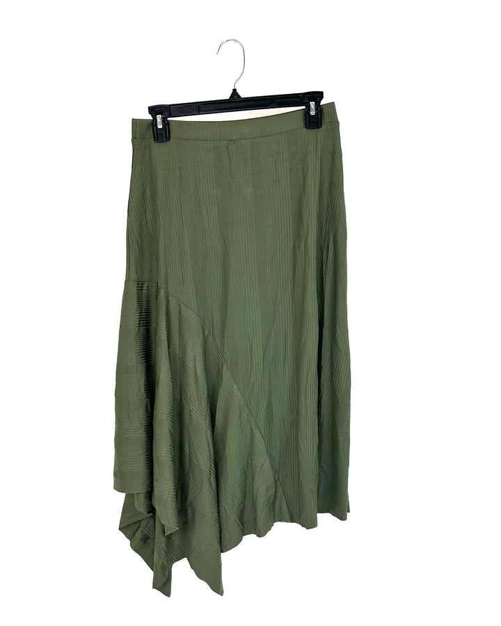 Green Ribbed Midi Skirt - Size 4-6