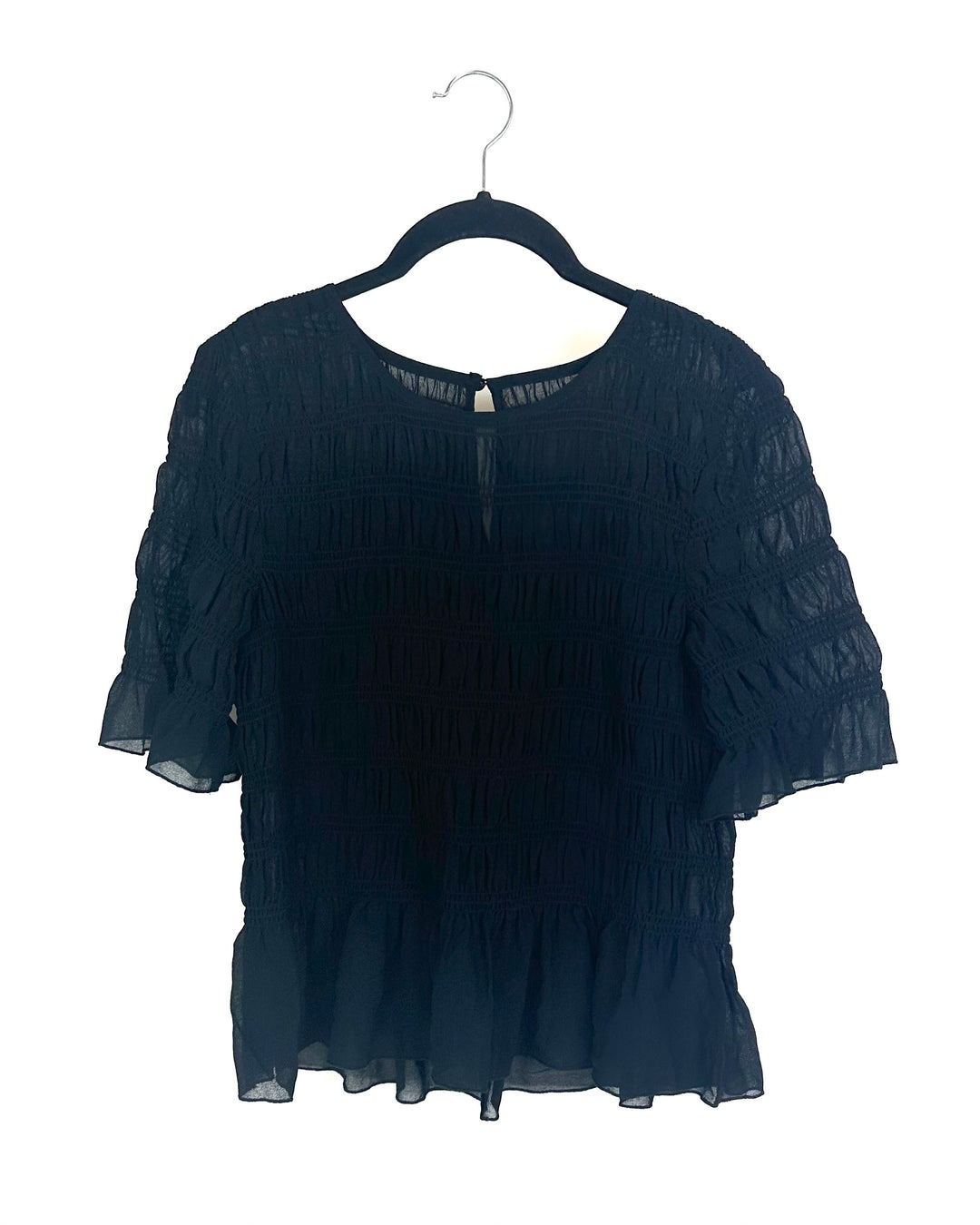 Black Smocked Short Sleeve Top - Size 4