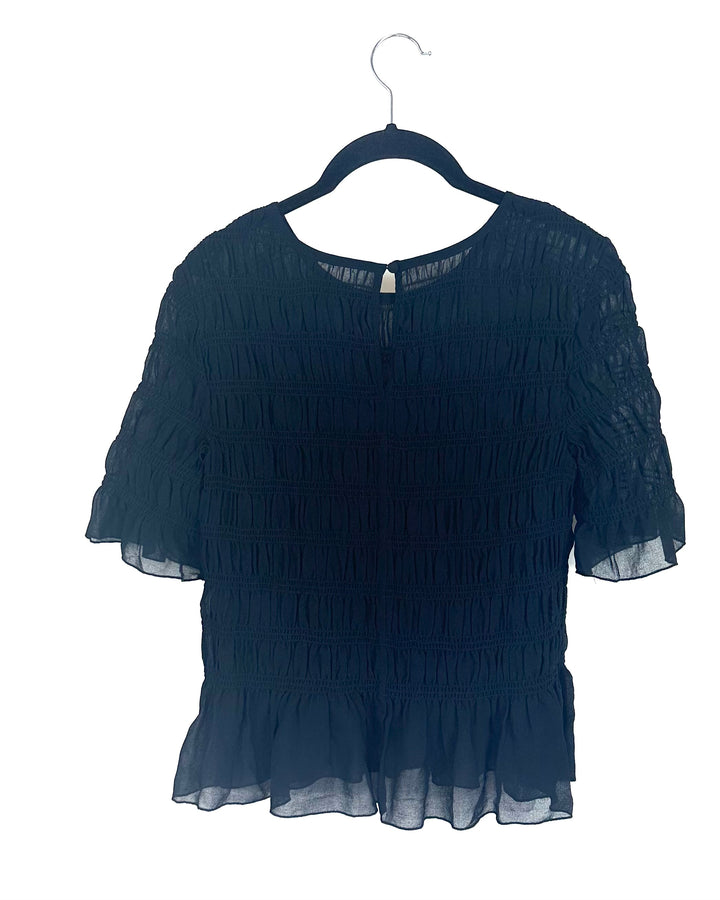 Black Smocked Short Sleeve Top - Size 4