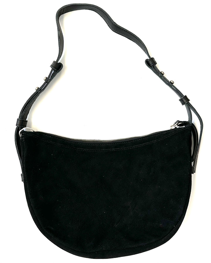 Black Suede Crescent Shoulder Bag