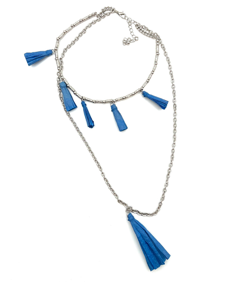 Blue Tassel Layered Necklace