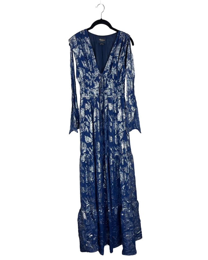 Navy and Silver Floral Dress - Size 4