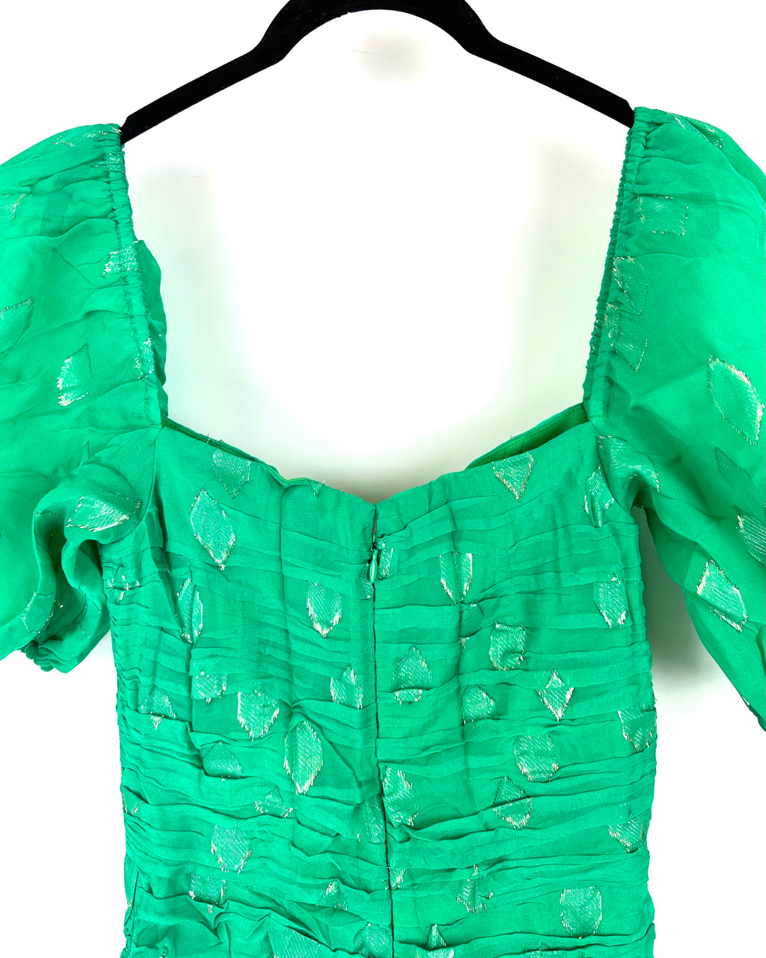 Green and Gold Puff Sleeve Dress - Size 2