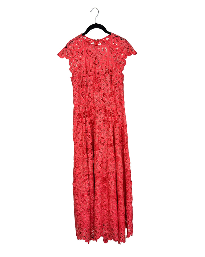 Coral Lace Long Dress - Size 4