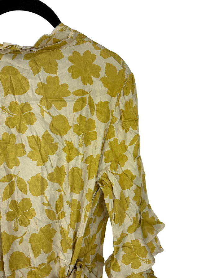 Yellow Foliage Print Wrap Dress - Size 8/10