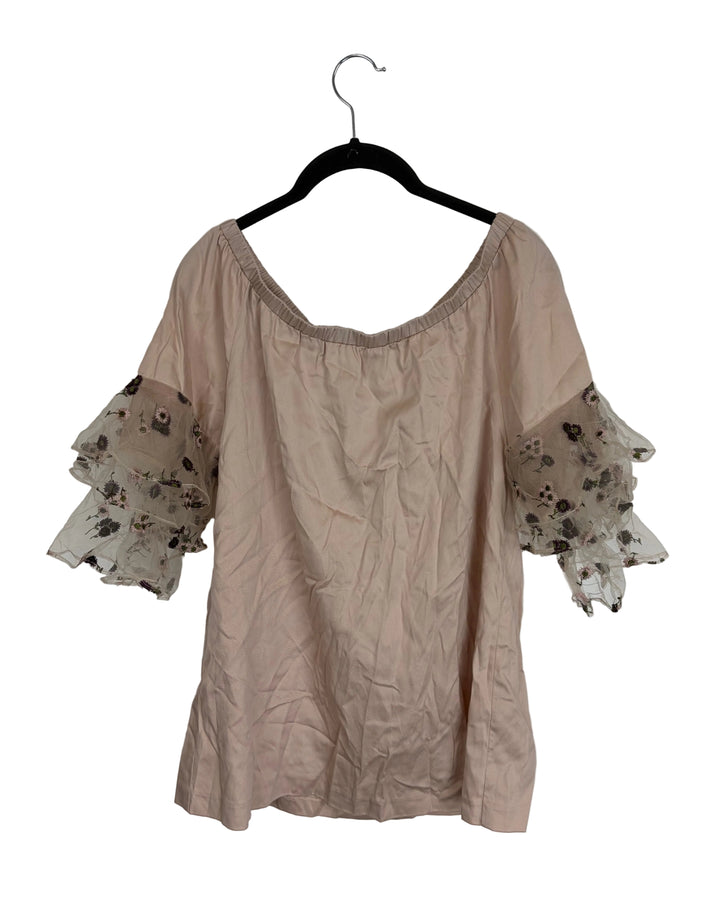 Mesh Floral Sleeve Blouse - Size 12/14