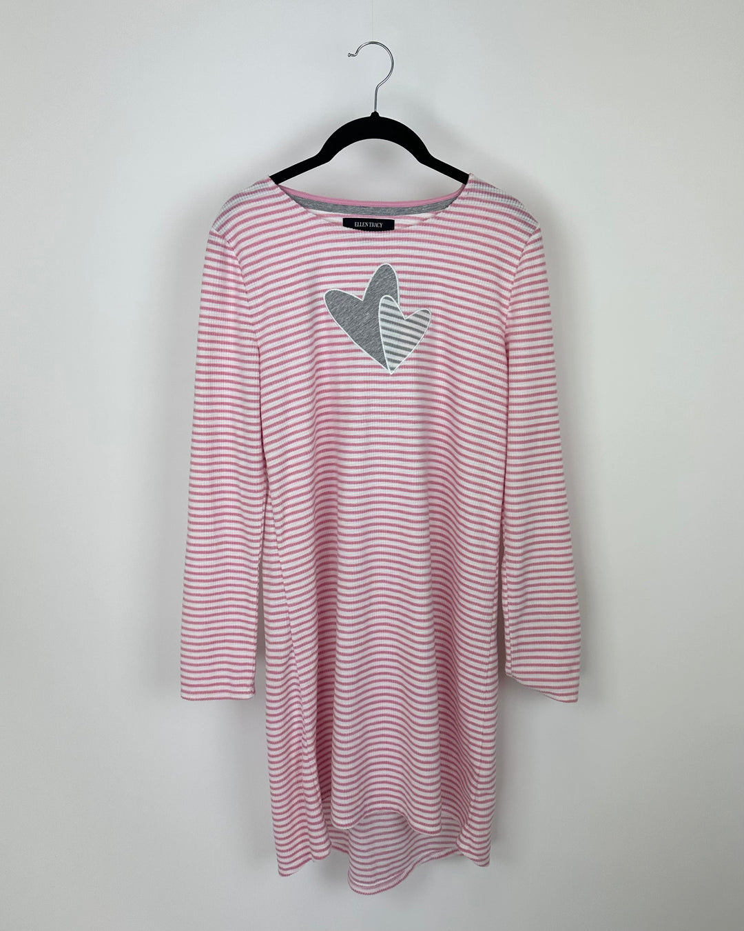 Pink Striped Grey Heart Nightgown - Small