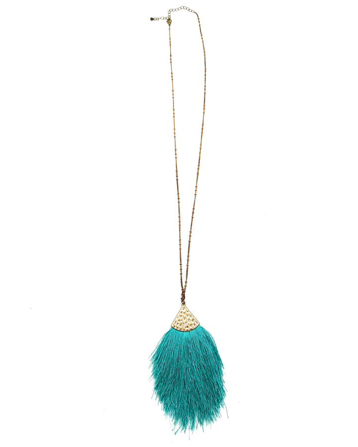 Aqua Blue Large Tassel Necklace