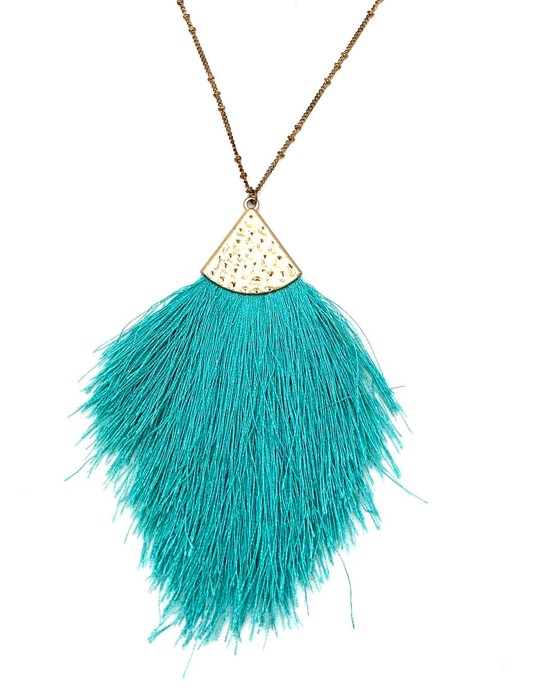 Aqua Blue Large Tassel Necklace