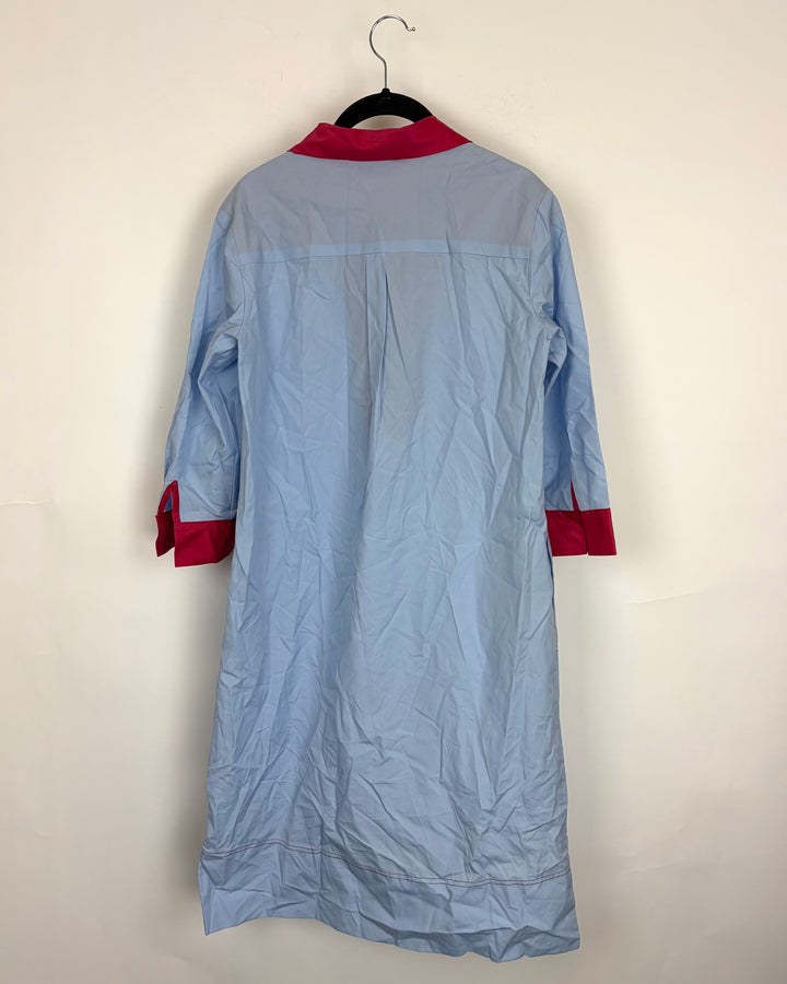 Pale Blue Color Block Shirt Dress - Size 2/4