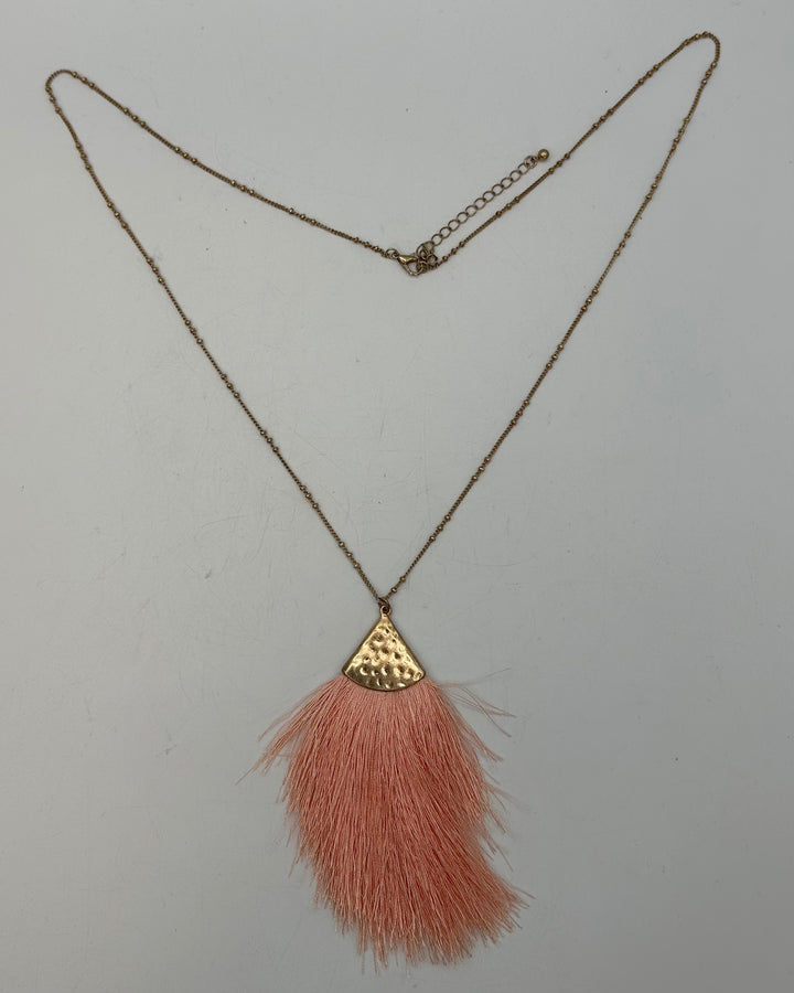 Peach Pink Large Tassel Necklace