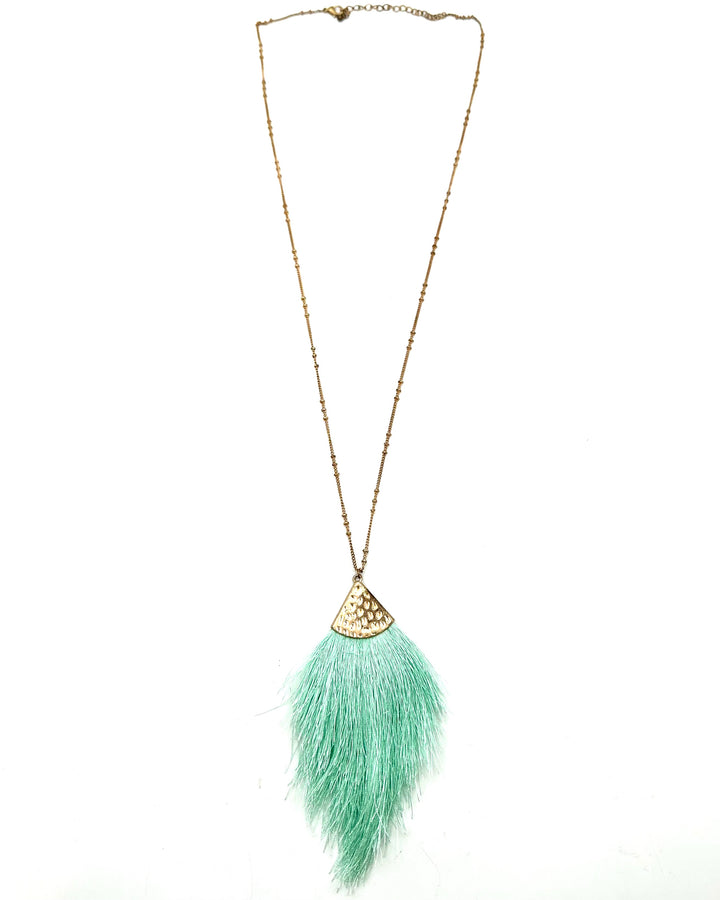 Sea Foam Blue Large Tassel Necklace