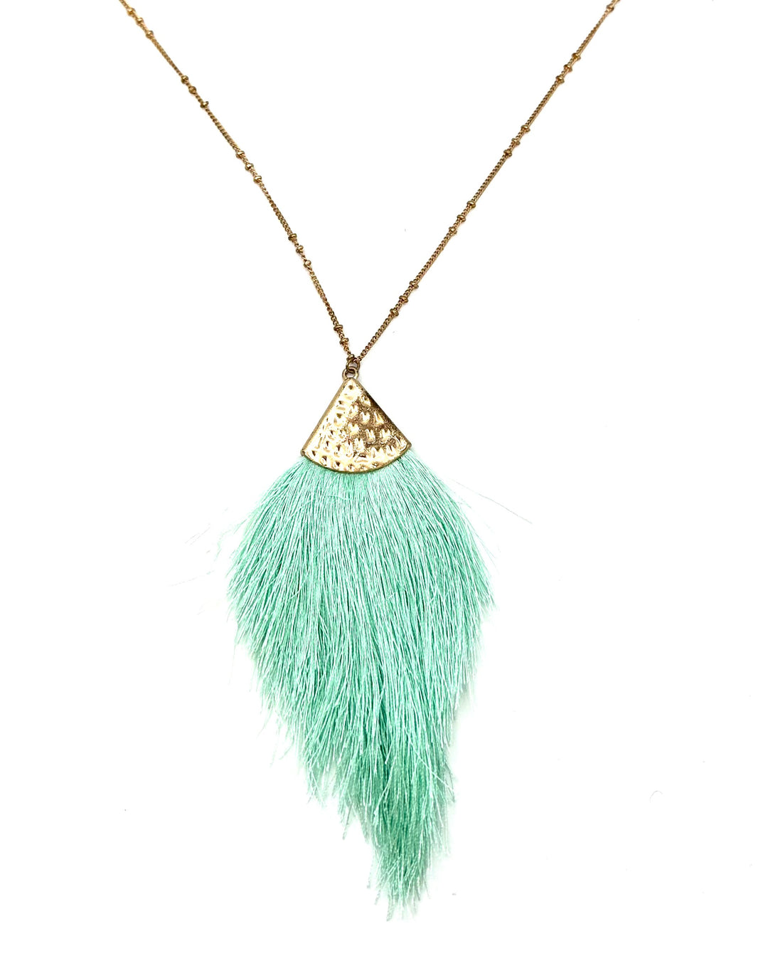 Sea Foam Blue Large Tassel Necklace