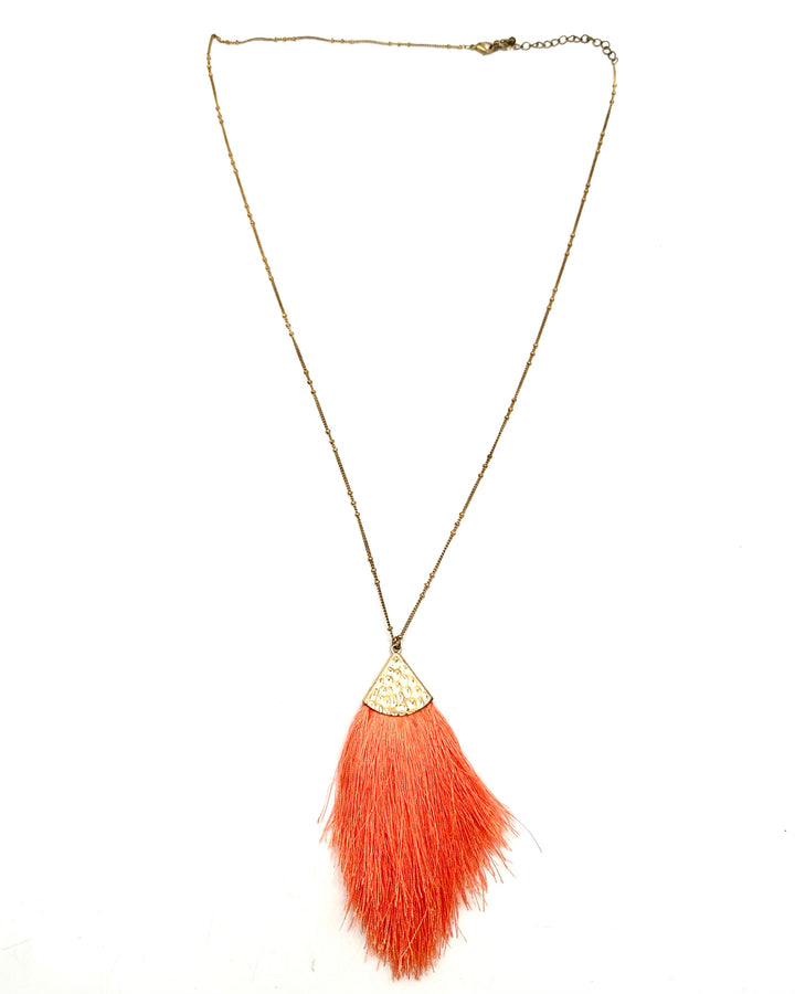Coral Orange Large Tassel Necklace