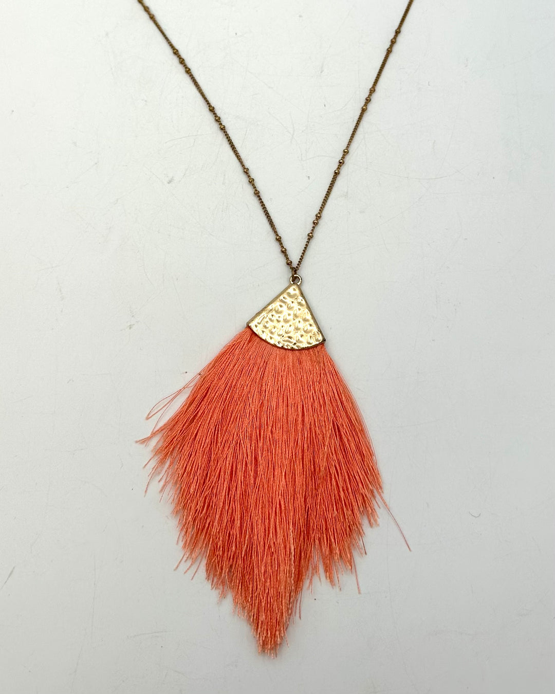 Coral Orange Large Tassel Necklace