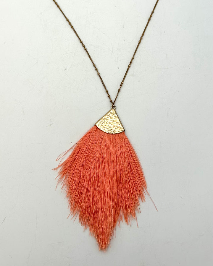 Coral Orange Large Tassel Necklace