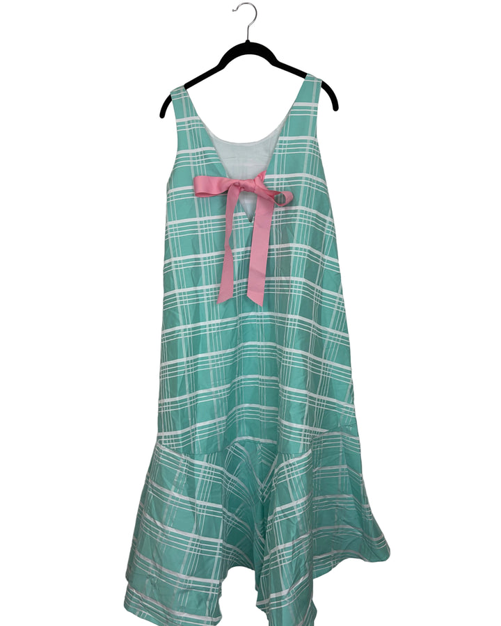 Teal Plaid Dress with Pink Bow - Size 10/12