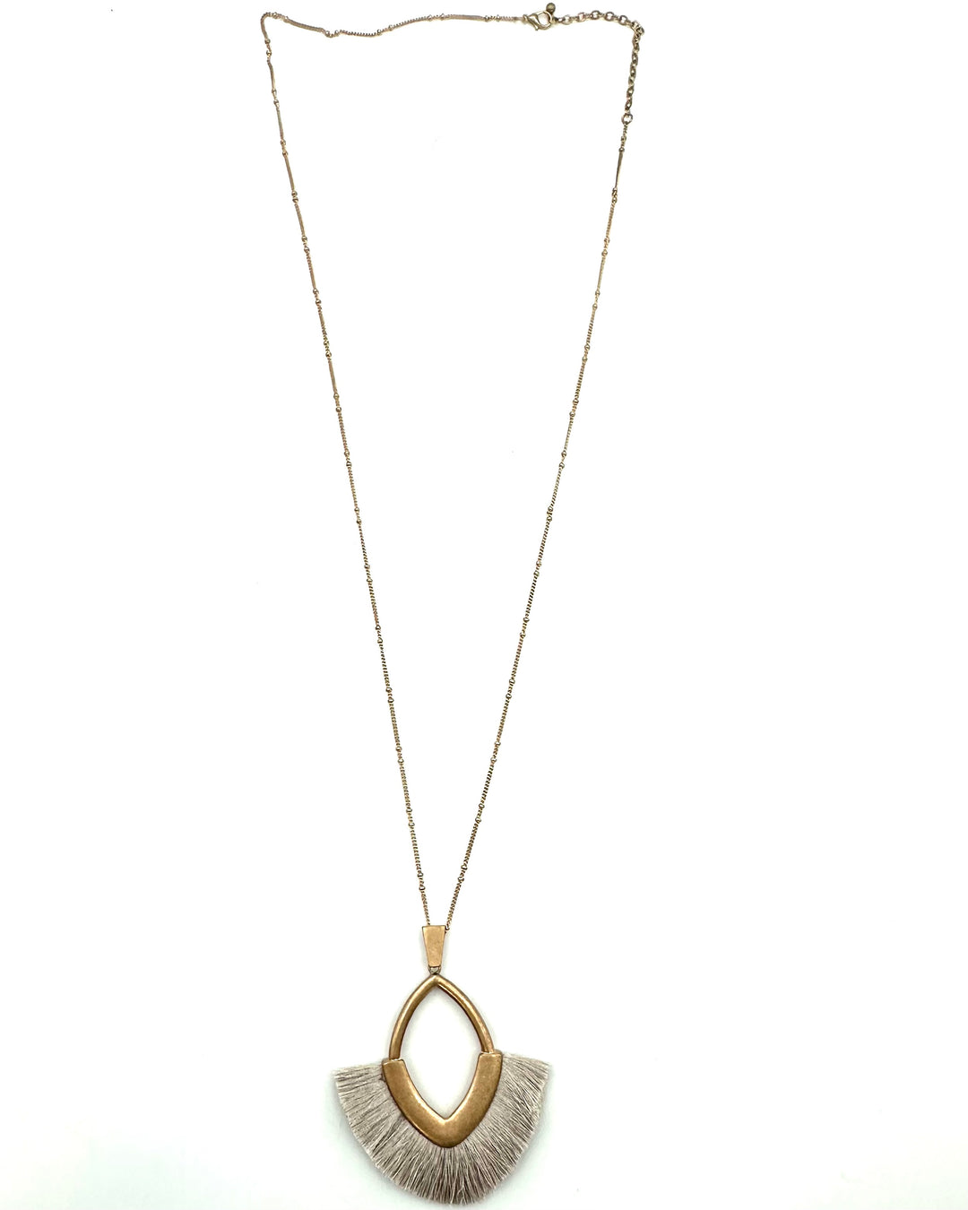 Warm Grey Fringe Pendant Necklace