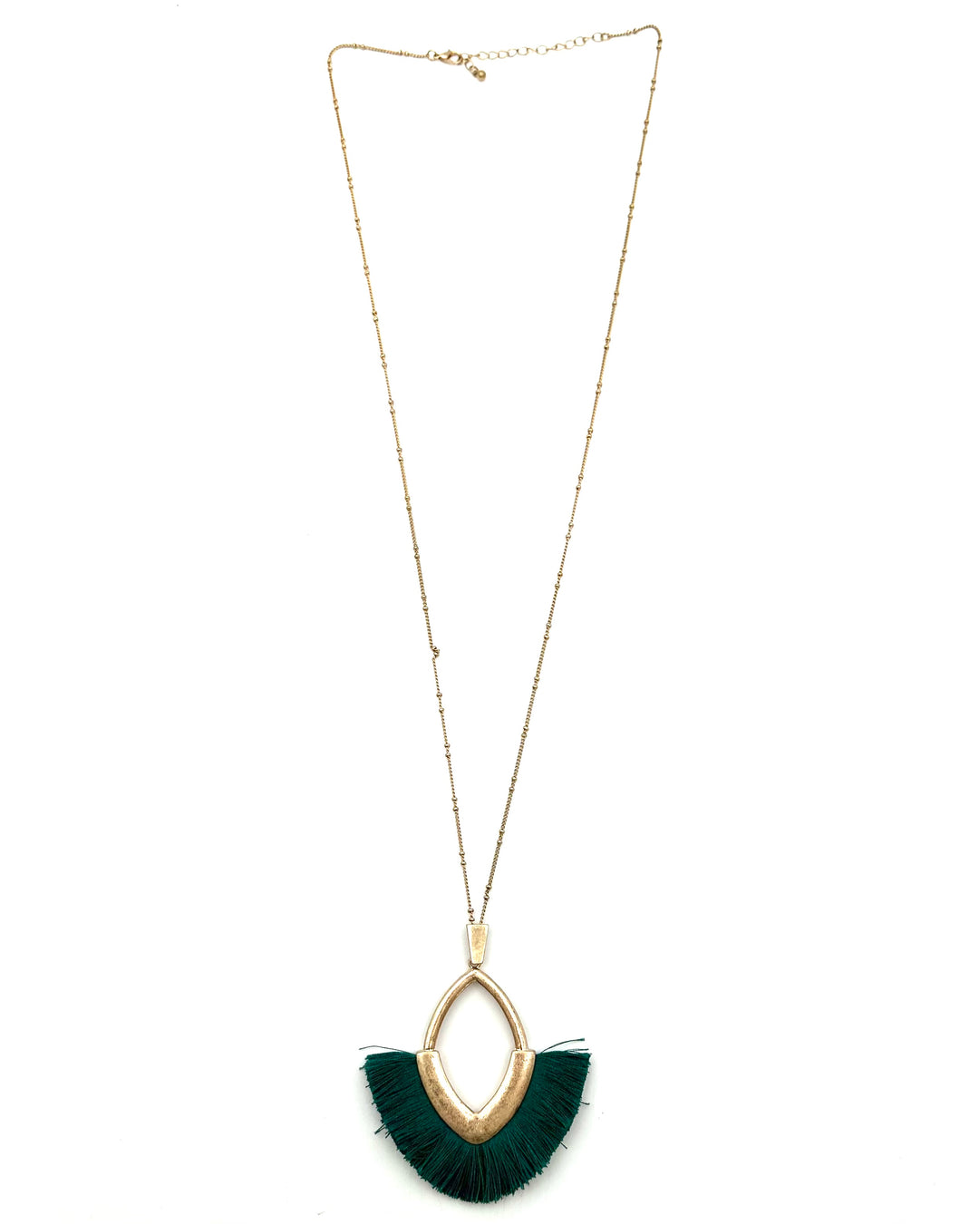 Emerald Green Fringe Pendant Necklace