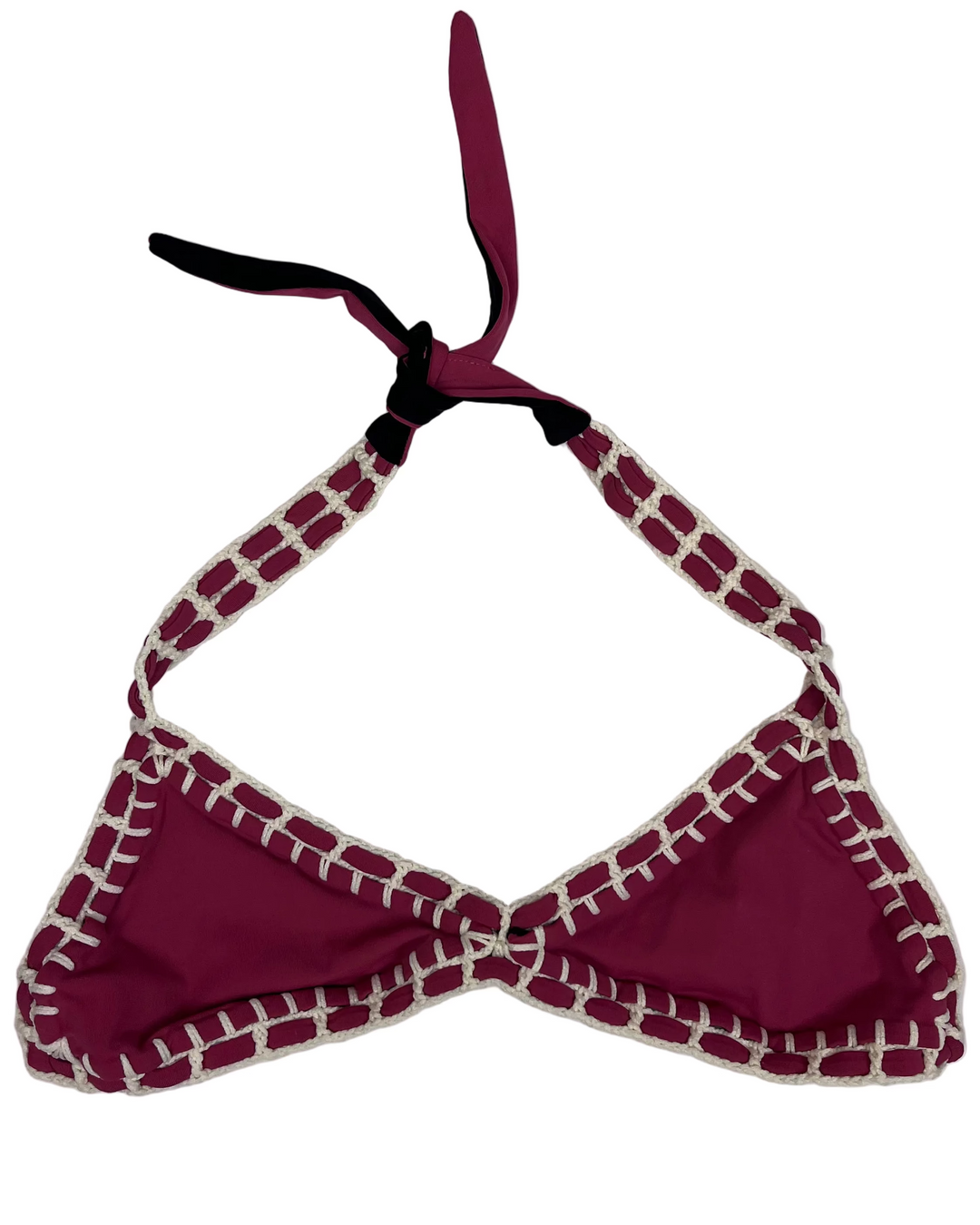 Raspberry Pink and Black Reversible Halter Bikini Top - Small
