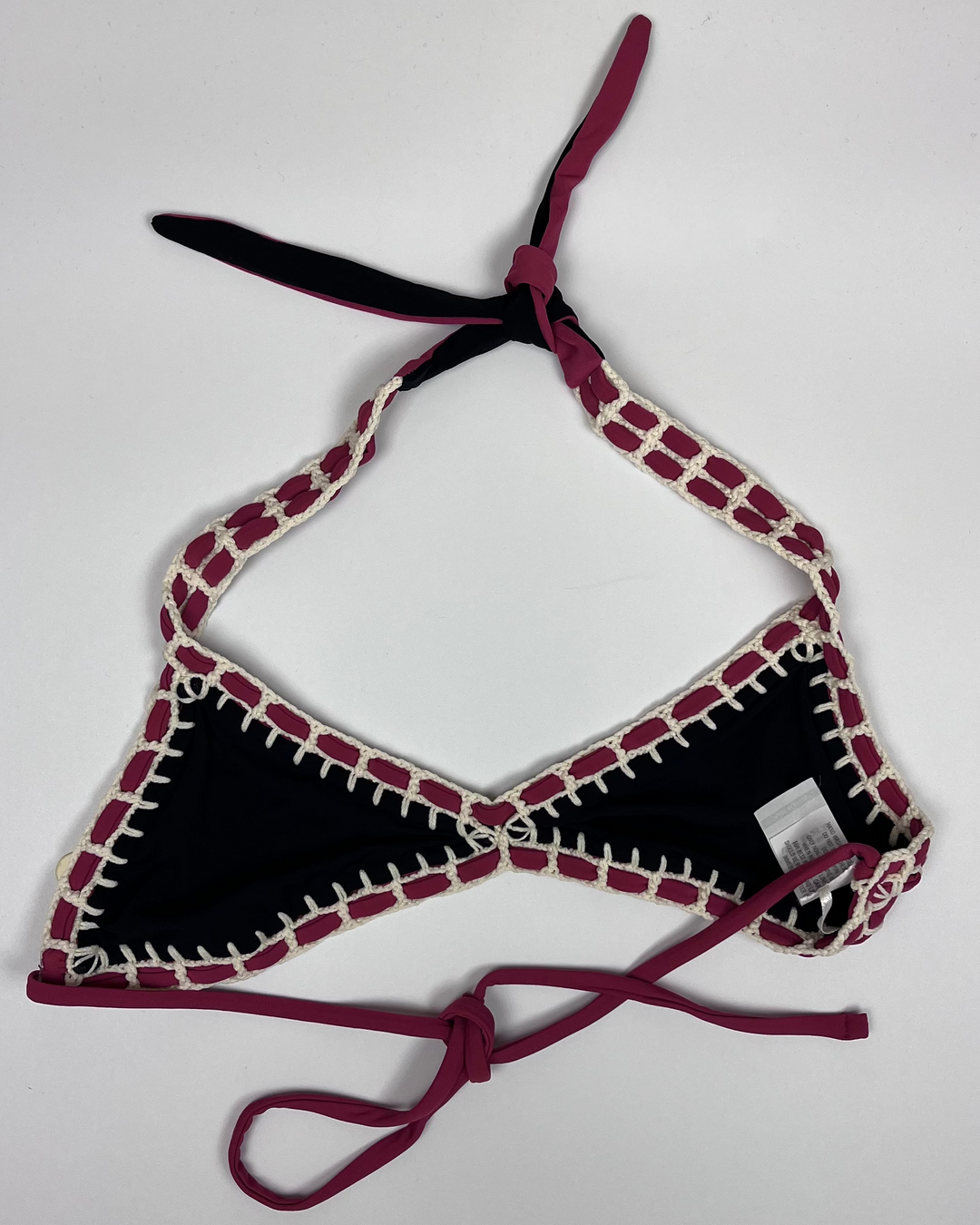 Raspberry Pink and Black Reversible Halter Bikini Top - Small