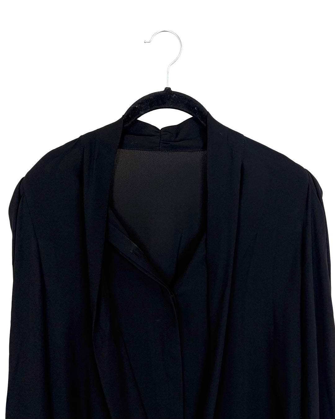 Black Tie Neck Long Sleeve Blouse - Size 4/6