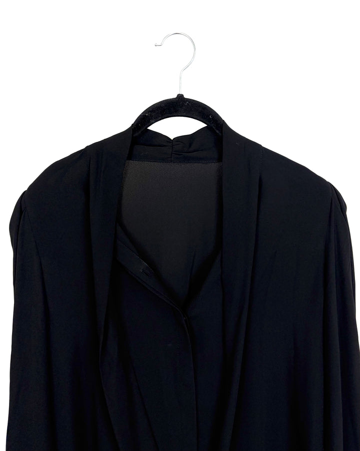 Black Tie Neck Long Sleeve Blouse - Size 4/6