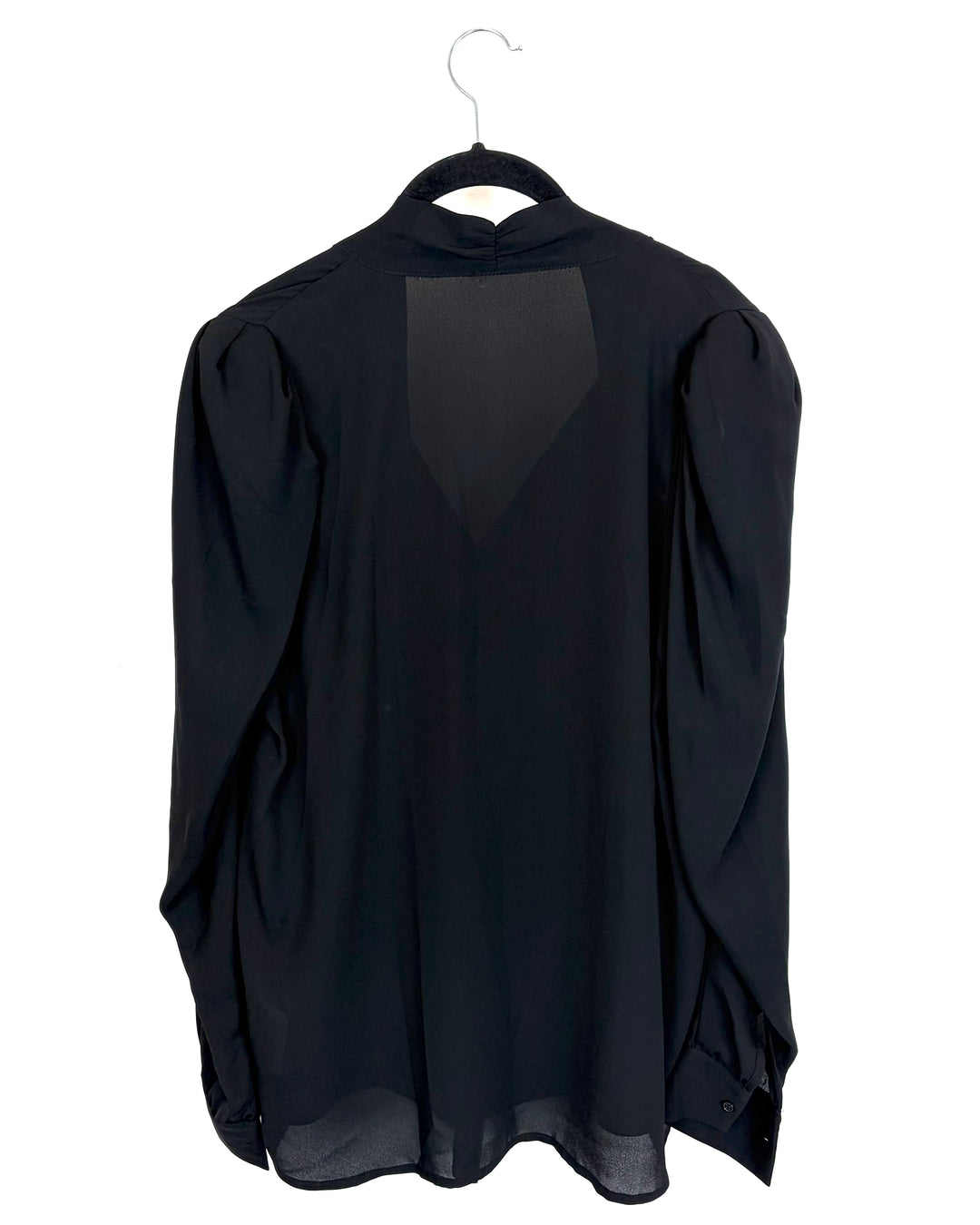 Black Tie Neck Long Sleeve Blouse - Size 4/6